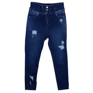 Nicolette Colombian Shapewear Jeans 18 Super Stretchy Dark Blue Wash Distressed